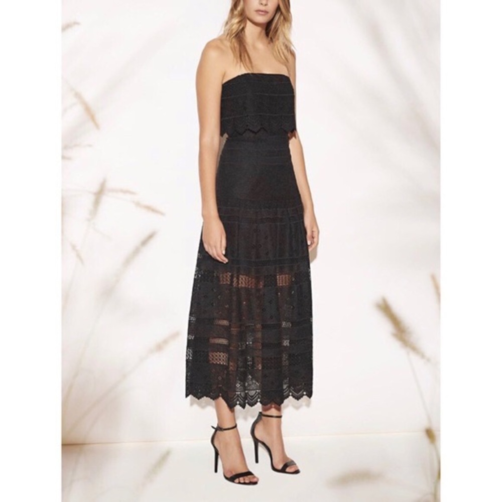 AMUR Elegant Black Strapless Midi Dress